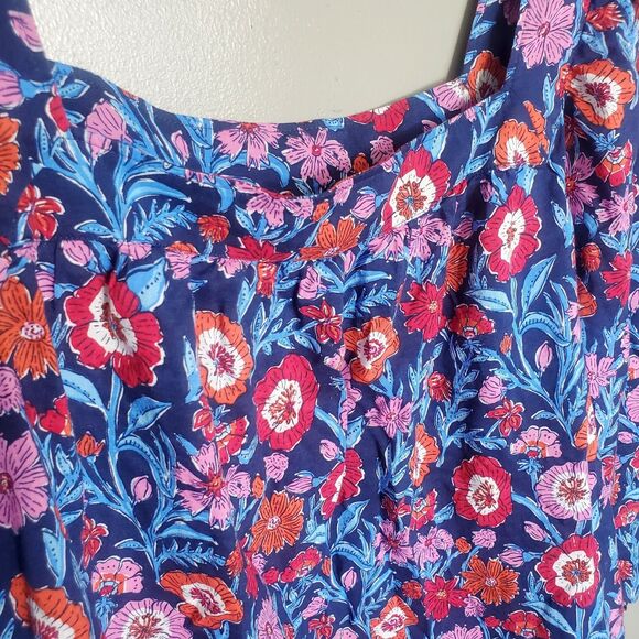 Vineyard Vines Tisbury Floral Square Neck Top Womens Size XL Buttoned Cuffs - Picture 6 of 11